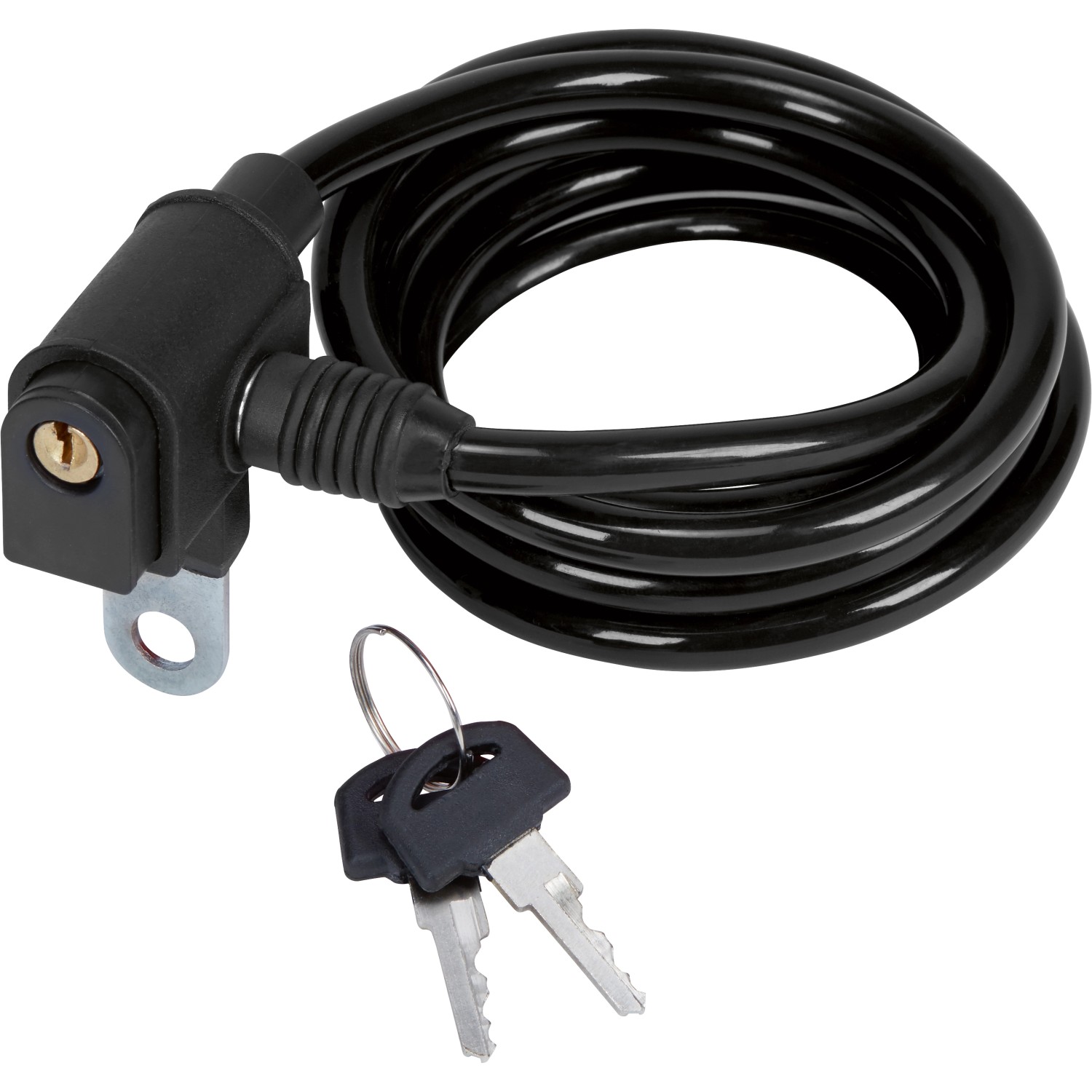 Schwarzes Kabelschloss (150 cm) mit Schlüssel für Fahrräder.