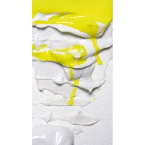 Detailaufnahme: Lukas Modellierpaste universal, weiße und gelbe Farbschichten auf Leinwand.