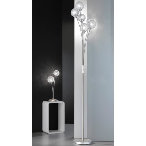 Paul Neuhaus Womble Design-Stehlampe mit sechs Halogen-Leuchten und Drahtgeflecht-Kugeln.