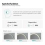 Infografik: Emke LED-Badspiegel mit Speicherfunktion und Helligkeitsregelung (10-100%). Touchschalter.