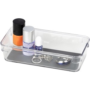 Wenko Schubladeneinsatz Long S, 18,5x4,5x9cm, transparent, mit Nagellack und Schmuck befüllt.