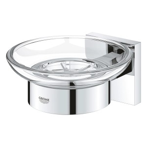 Grohe QuickFix Seifenschale Start Cube, Chrom, zur Wandmontage. Seifenablage aus Glas mit Halter.