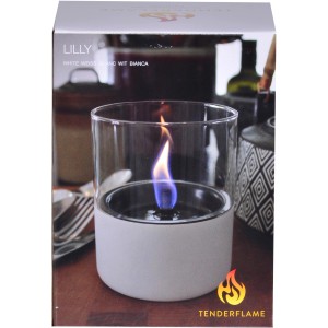 Tenderflame Tischfeuer Lilly, weißes Glas, 250ml, Deko-Kamin für Innen & Außen.