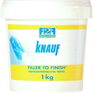 Eimer Knauf F2F Fertigfeinspachtel Weiß, 1 kg, für glatte Wände im Innenbereich.