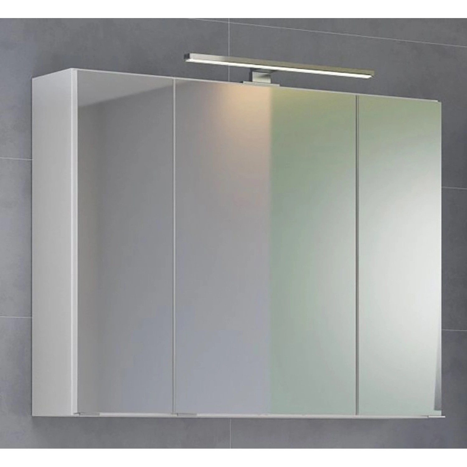 Held Möbel Waschtisch-Set Verona, 80 cm, matt Weiß, mit Spiegelschrank und LED-Leuchte.