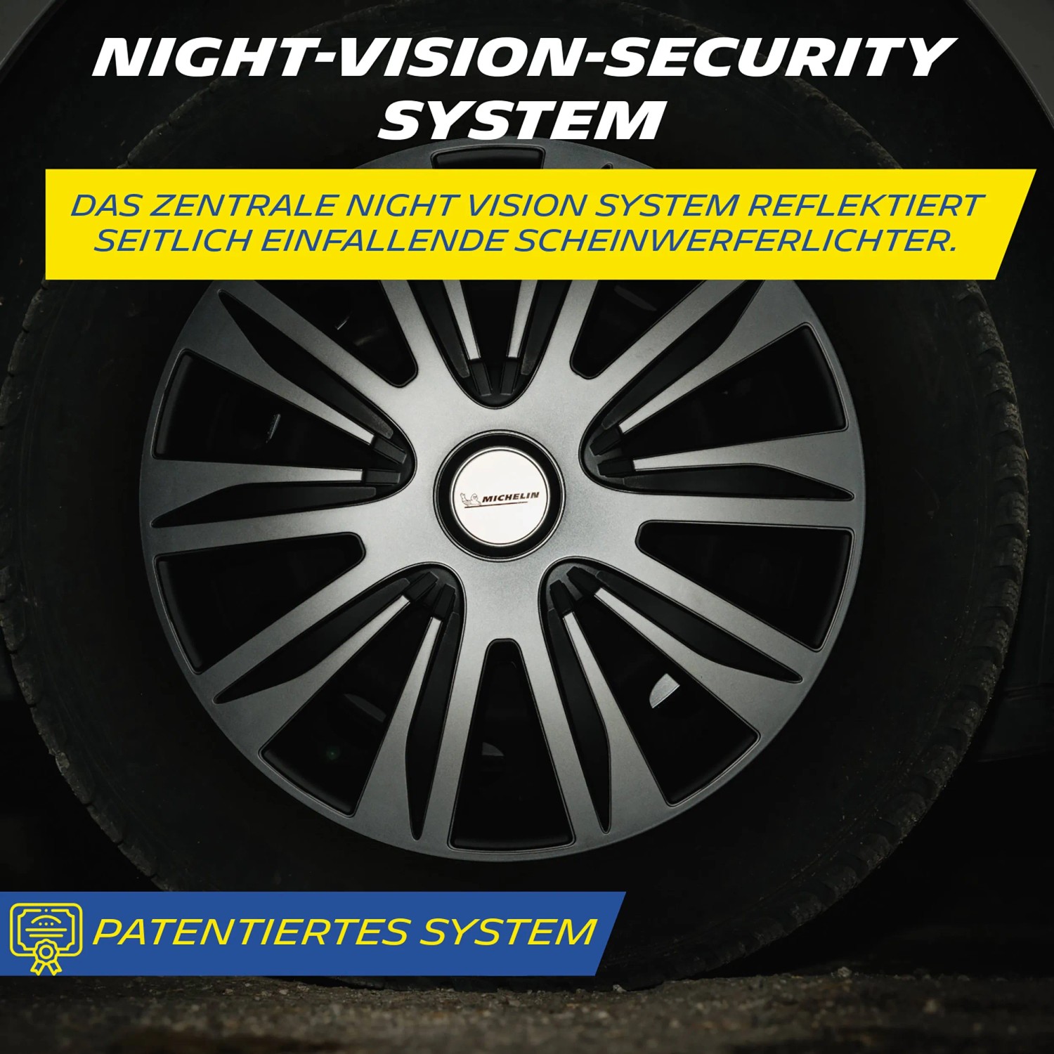 Michelin Radzierblende MX-FB am Reifen mit Night-Vision-System für bessere Sichtbarkeit.