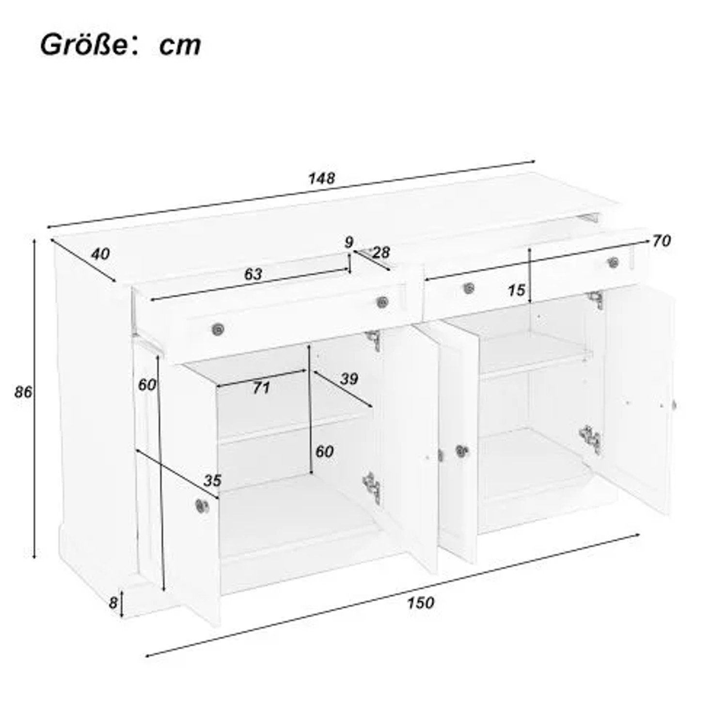 okwish Sideboard mit 4 Türen 2 Schubladen Esszimmer 150x40x86cm Natur_5