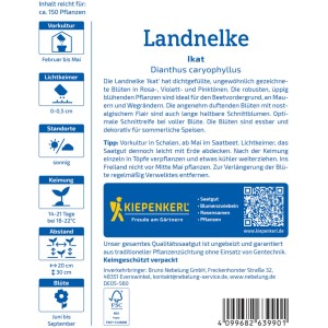 Kiepenkerl Landnelke Ikat Saatgutpackung mit Infos zu Aussaat und Pflege.