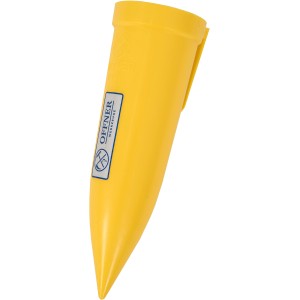 Gelber Offner Wetzsteinbecher aus Kunststoff für Gartenscheren.