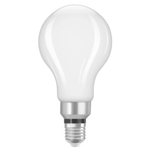 Osram E27 LED-Leuchtmittel, weiß, klassische Glühlampenform. Dimmbare LED-Birne mit neutralweißem Licht.