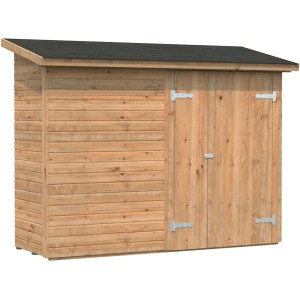 Palmako Leif Holz-Gartenhaus, braun, mit Pultdach. Gartenhaus aus Holz mit Doppeltür.