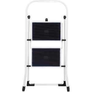 K40 BASICLINE Stahl-Trittleiter mit 2 Stufen und Anti-Rutsch-Matten.