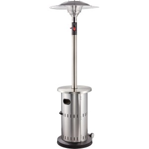 Enders Terrassenheizer Solid Eco Green aus Edelstahl, 6 kW, mit Ablagefläche und versenkbarer Säule.