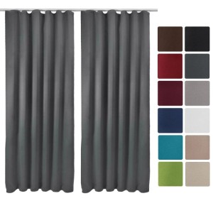 2er Set Beautissu Amelie BK Vorhang, 140x245cm, Anthrazit, Verdunkelungsvorhang mit Kräuselband.