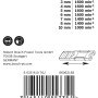 Bosch Holzbohrer-Set Pro: Technische Daten für Holz, Bohrer-Ø, max. Drehzahl, Barcode, Sicherheitssymbole.