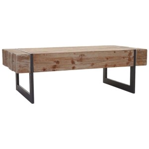 Rechteckiger Couchtisch A15a in Naturfarben mit Metallfüßen.