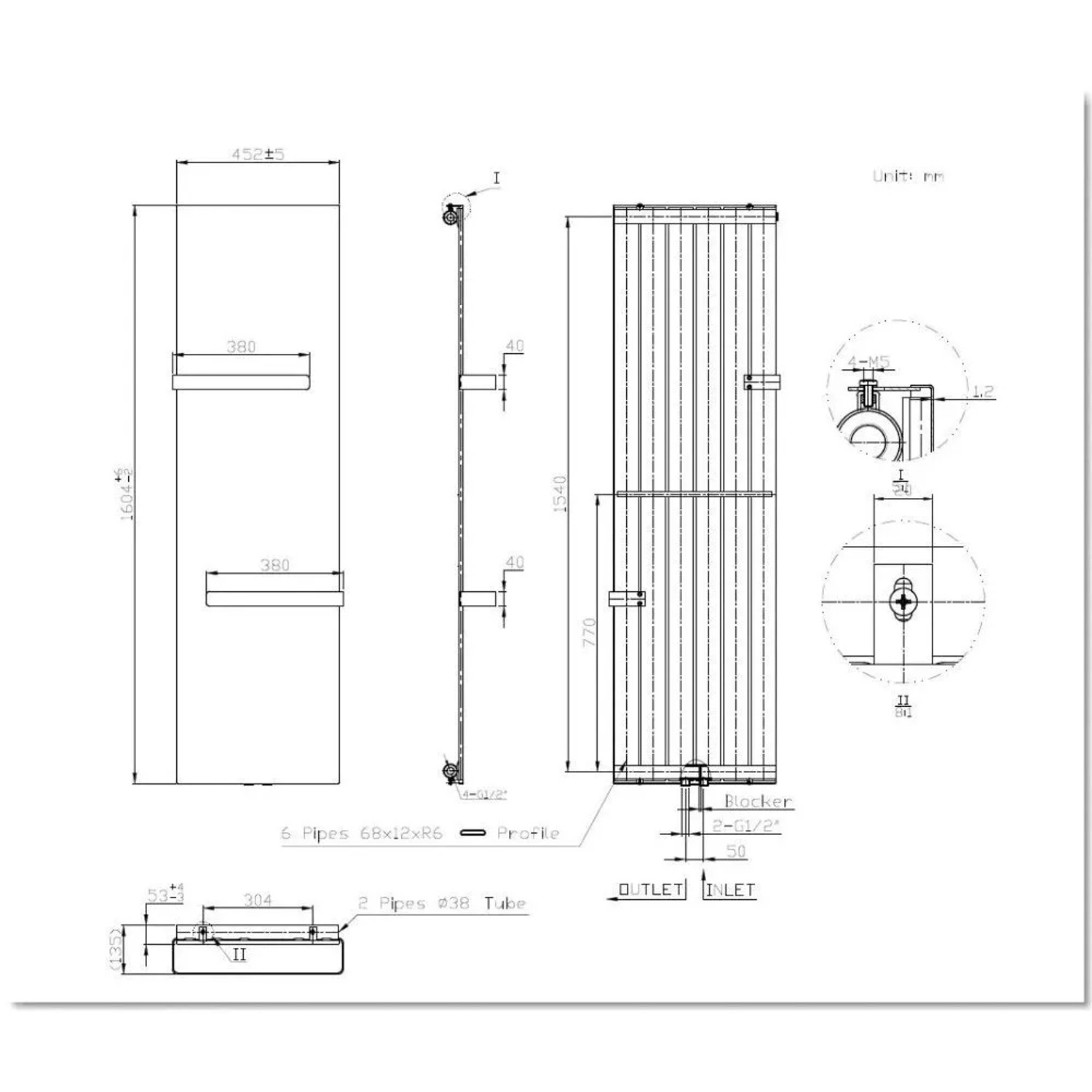 Glasdeals Badheizkörper LIANO in 160 x 45 cm Mittelanschluss Grau 7575_4