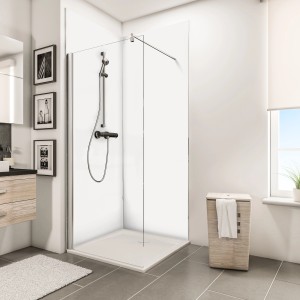 Schulte Duschrückwand Decodesign Erweiterung Weiß, 210x90 cm im Badezimmer mit Dusche.