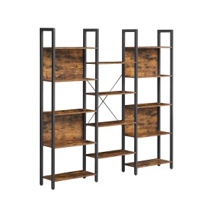 Vasagle Bücherregal mit 14 Ablagen in Braun-Schwarz, Stahlrahmen und Spanplatten, modernes Design.