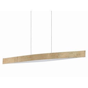 Moderne LED-Pendelleuchte Fornes in Gold-Weiß für Wohn- und Esszimmer.