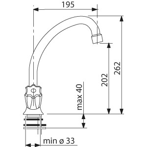 Technische Zeichnung: Sanitop-Wingenroth Zweigriff-Küchenarmatur Standard Plus Niederdruck mit Maßangaben.