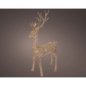 Stehende goldene LED-Rentier-Figur, 180 cm, für Außen. Funkelnde Weihnachtsdekoration.