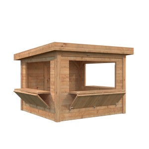 Palmako Marktstand Lenna Set 306, braun, mit Verkaufsklappen und Tür, 300x300 cm.