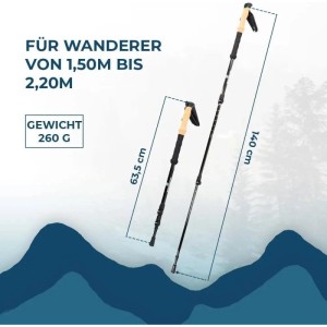 Sportisfaction Carbon Wanderstöcke, ultraleicht, teleskopierbar, 63-140cm.