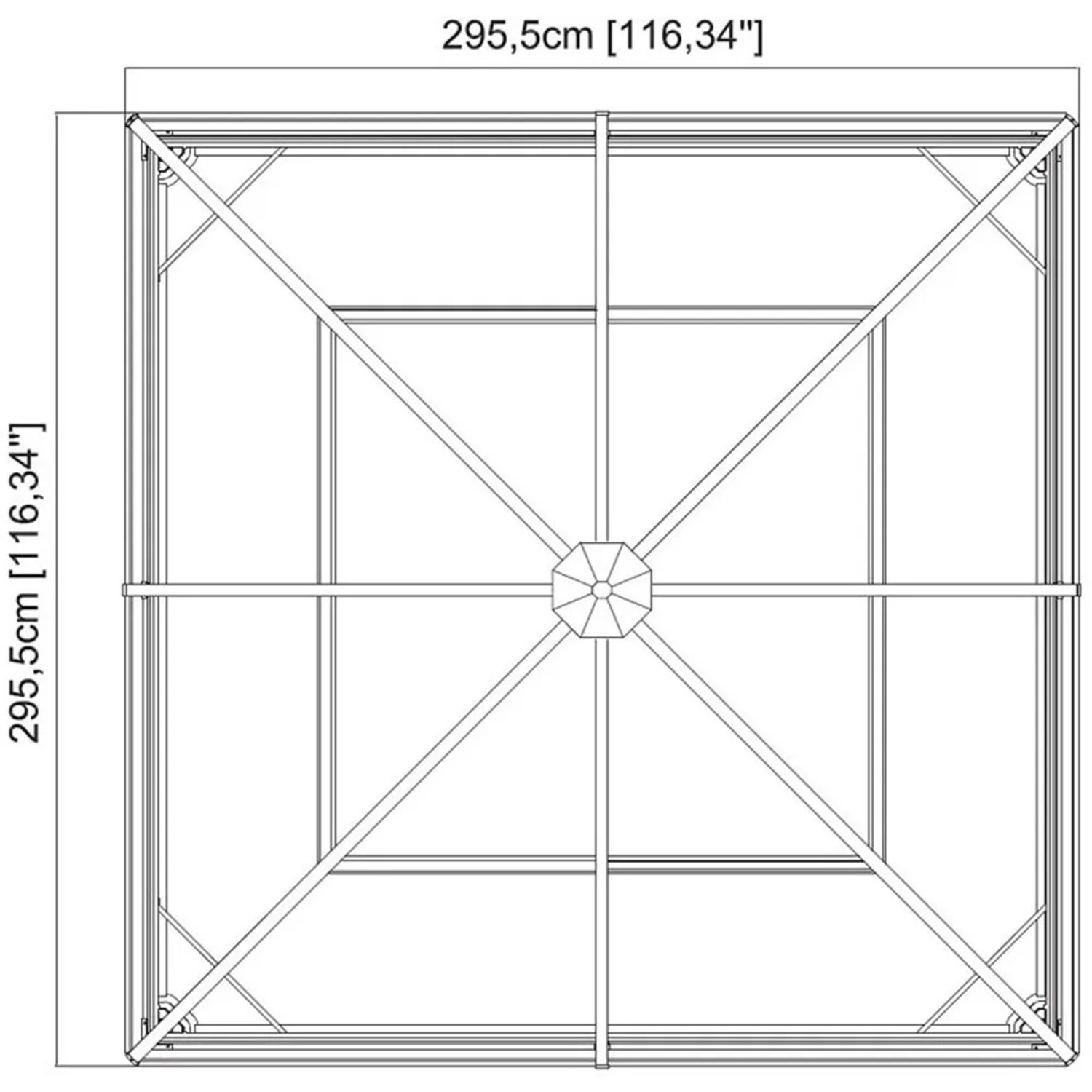 Draufsicht Sojag Pavillon Ventura, 296x296 cm, Anthrazit, Aluminium Gestell