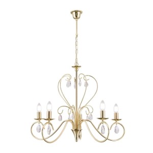 Goldener Kristall Kronleuchter Alessia mit 5 Armen und funkelnden Kristallen. Eleganter Luster für Esszimmer & Wohnbereiche.