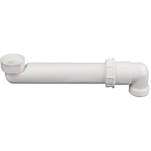 Weißer HL Raumsparverbinder DN 40 mit 6/4 Anschlussgewinde aus Polypropylen.