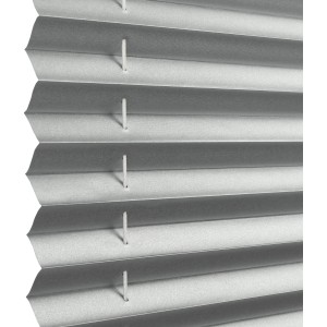 Graues Gardinia Plissee Concept Thermo, Detailansicht der Plisseefalten und Zugschnüre.