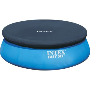 Intex Abdeckplane auf blauem Easy Set Pool Ø 457 cm. Poolabdeckung schützt vor Schmutz.