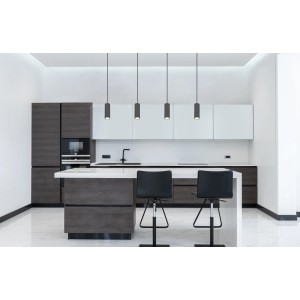 Globo Pendelleuchte Robby, 1-flammig, graphit dunkel, zylinderförmig, im modernen Küchendesign.