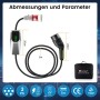 Junsun EV Ladegerät 22 kW Typ 2 mit 5m Kabel, 3-phasig, einstellbar 6-32A, CEE-Stecker, Tasche. Maße.