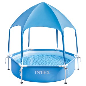 Blaues Intex Frame Pool-Set Rondo mit Dach, Ø 183 cm. Family Pool für Kinder.
