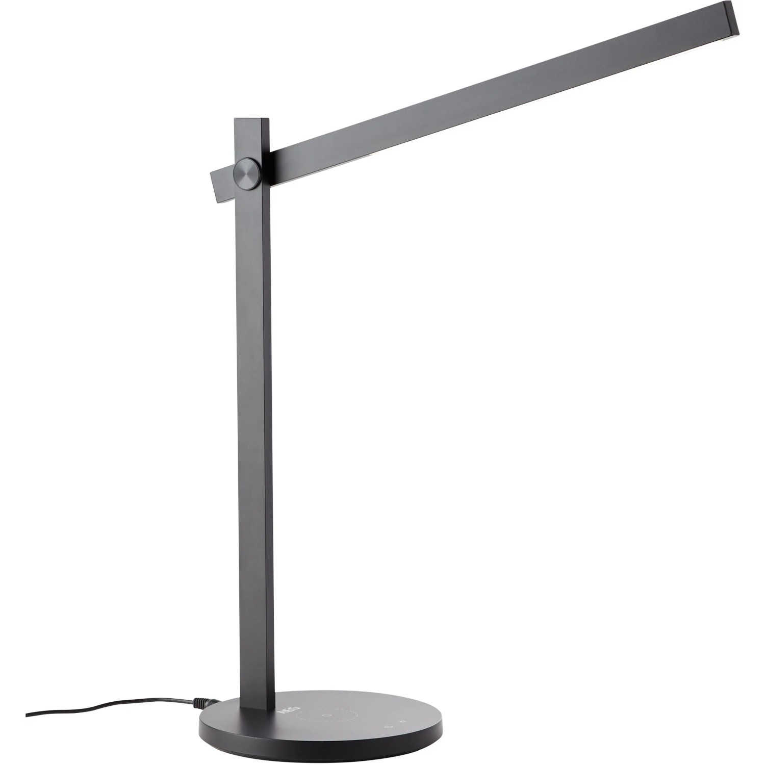 Moderne, schwarze LED-Schreibtischleuchte Devy mit Induktionsladefläche.