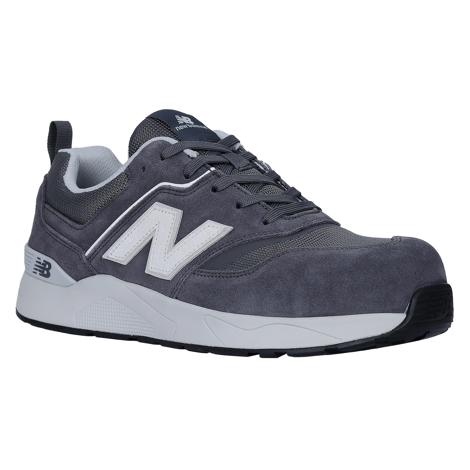 New Balance Elite Lite S1 Sicherheitsschuh, grau-weiß, Gr. 40. Arbeitsschuh mit weißem "N" Logo.