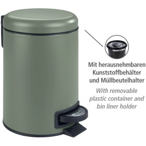 Wenko Treteimer Leman, dunkelgrün, 3 Liter. Kosmetikeimer mit Tretfunktion und herausnehmbarem Einsatz.