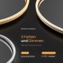 Emke runder LED Badezimmerspiegel mit goldenem Acrylrahmen. 3 Lichtfarben (3000K-6500K) und 10-100% dimmbar.