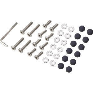 Montageset für Piegan Eck-Dining-Set, 37-teilig, mit Schrauben, Unterlegscheiben, Abdeckkappen und Inbusschlüssel.