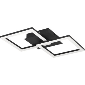 Moderne, schwarze Eglo LED Deckenleuchte mit zwei weißen, quadratischen Leuchtflächen. RGBIC Funktion.