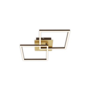 Moderne LED-Deckenleuchte Frame in Braun-Gold, dimmbar via Wandschalter. Geometrisches Design für Wohnräume.