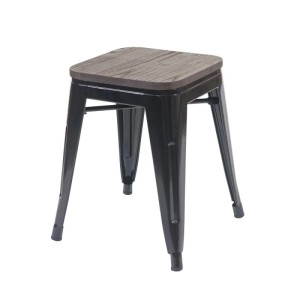 Schwarzer MCW Hocker A73 mit Holz-Sitzfläche, Metallgestell und Gummifüßen.
