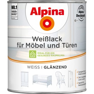 Dose Alpina Weißlack glänzend für Möbel und Türen, 750ml.
