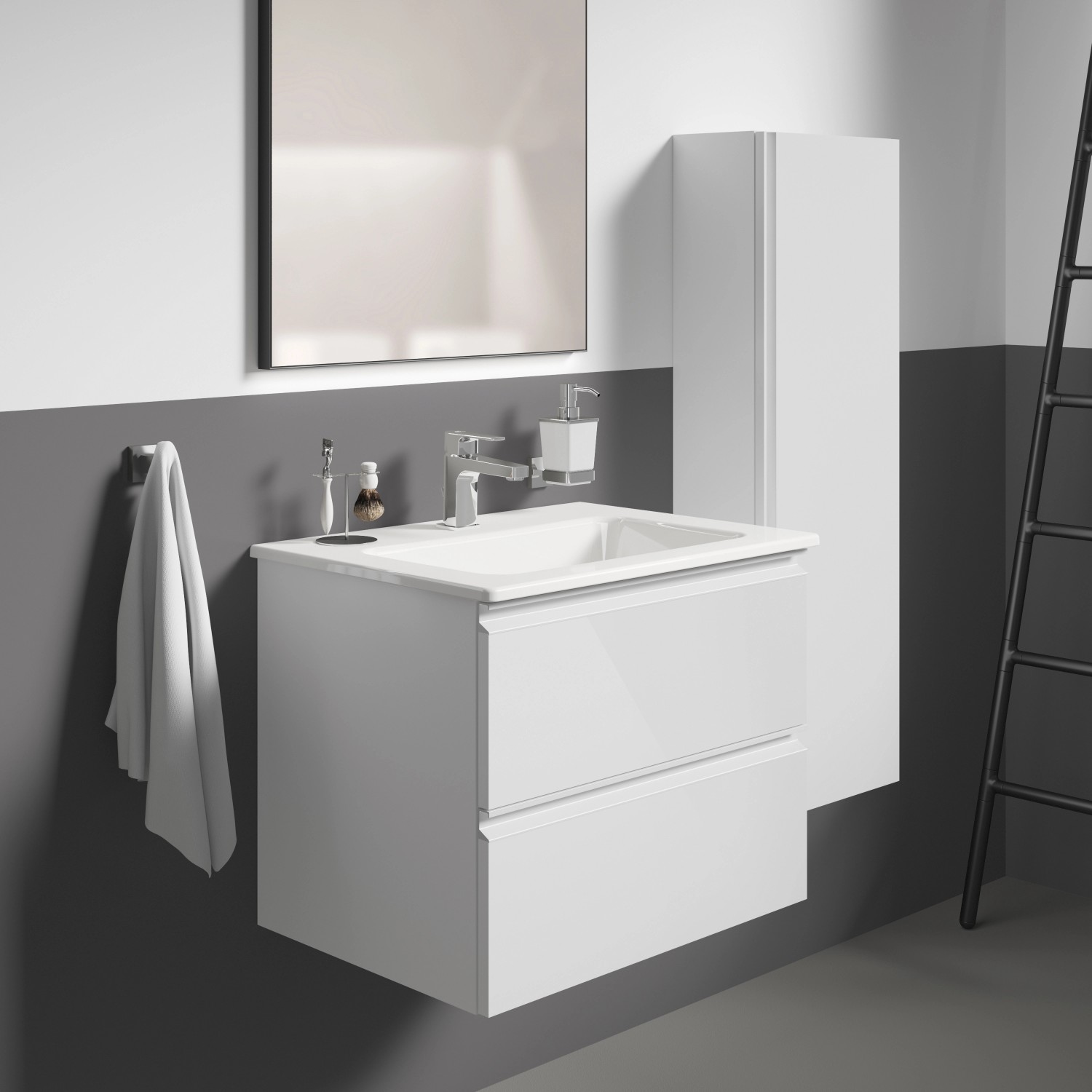 Ideal Standard Connect E Waschtisch-Paket, 60 cm, Weiß, mit Unterschrank und zwei Auszügen.