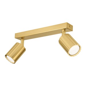 Goldene Lamkur Deckenleuchte Prisma, 2-flammig, mit geriffelten Lampenschirmen. Ideal als Spot.