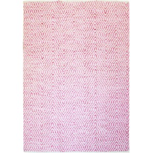 Handgefertigter Wollteppich Melrose 610 in Pink mit Zickzackmuster, 80x150 cm.