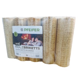 10 kg Holzbriketts Premium mit Loch, ideal für Kamin und Ofen.