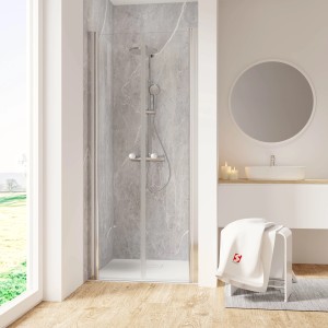Schulte ExpressPlus Pendeltür in Nische, Chromoptik, 200x90 cm. Duschtür mit Sicherheitsglas in Badezimmer.